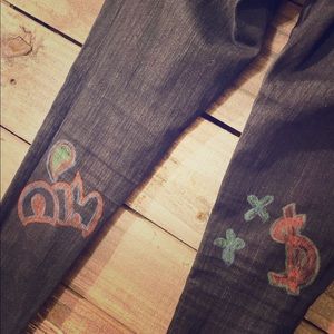 Hand Painted Black Skinny Jeans Size 0